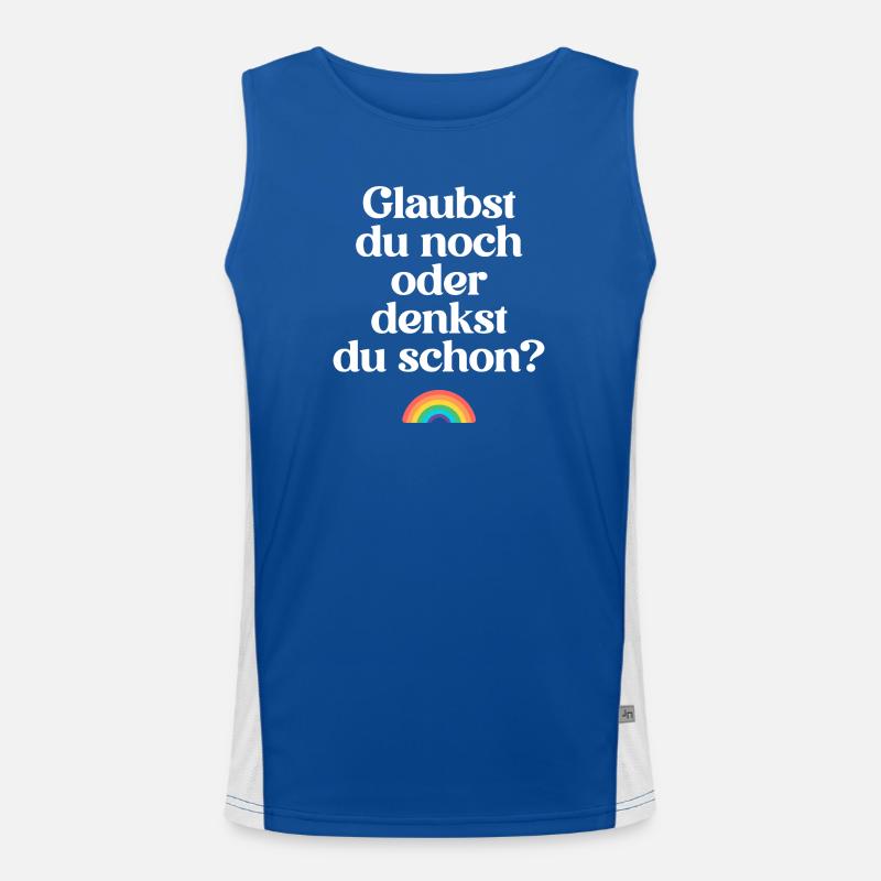 Atheisten: Glaubst du noch oder denkst du schon?  Funktionelles Kontrast-Tank Top für Männer 