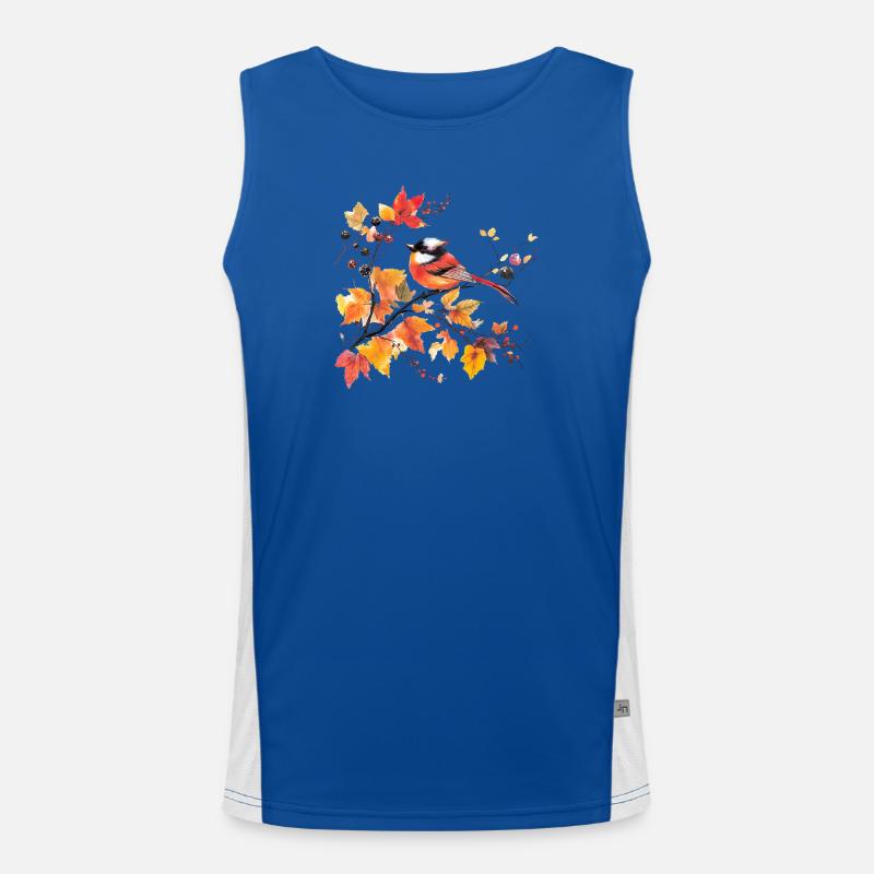 Vogel im Herbst auf Blattzweig Funktionelles Kontrast-Tank Top für Männer 