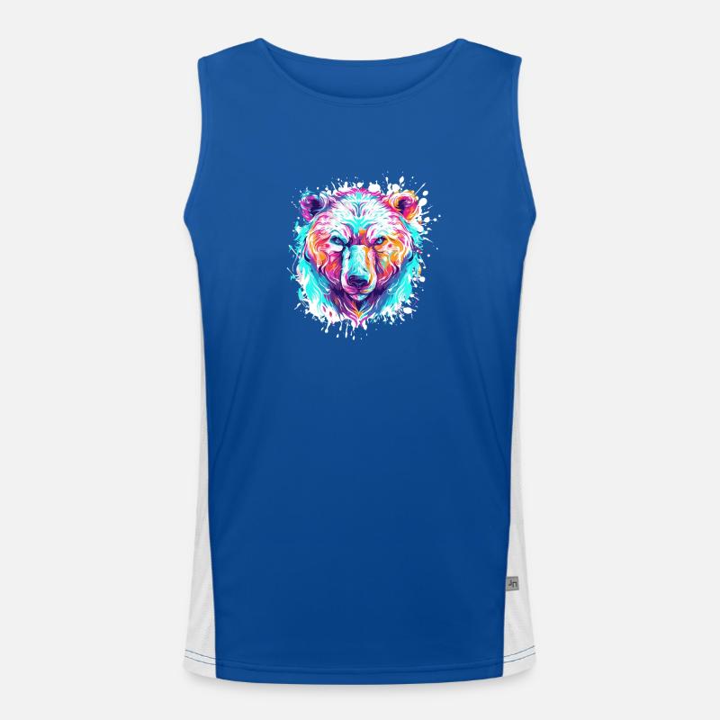 Bear Head Pop Art Splatter - Men's Functional Contrast Tank Top  - royal/white