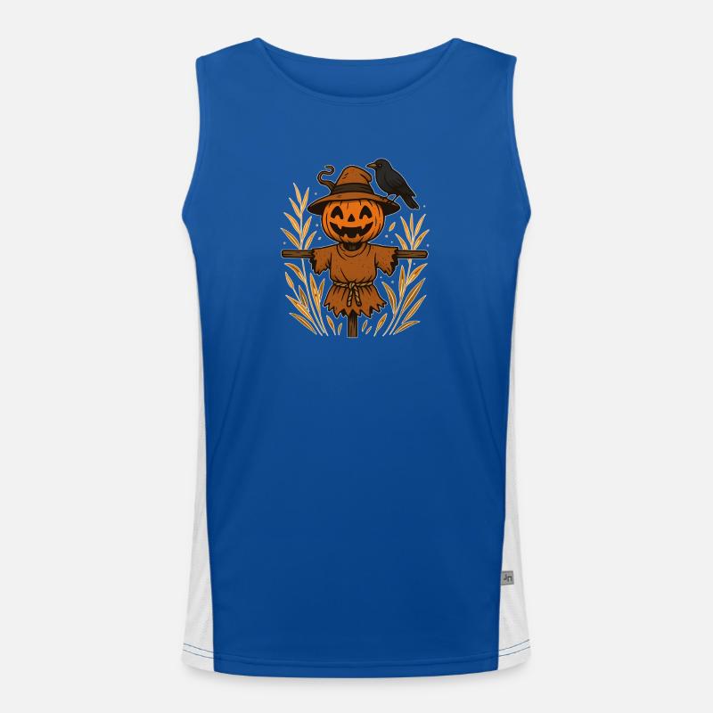 Pumpkin Ghost Scheuch with Raven - Men's Functional Contrast Tank Top  - royal/white