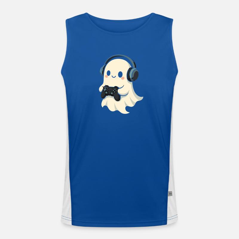 Ghost with Headphones Game Controller Men's Functional Contrast Tank Top 