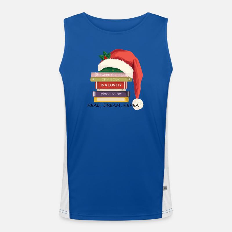 Book Stack with Christmas hat - Men's Functional Contrast Tank Top  - royal/white