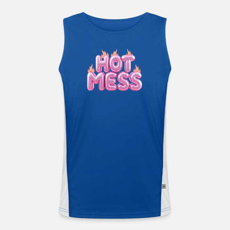 Hot Mess Pink 3D Bubble Typography Men's Functional Contrast Tank Top 