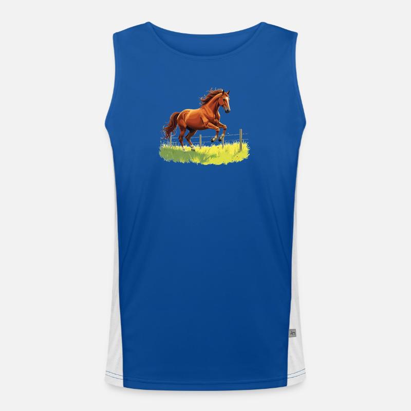 Springender Gaul am Weidezaun Funktionelles Kontrast-Tank Top für Männer 