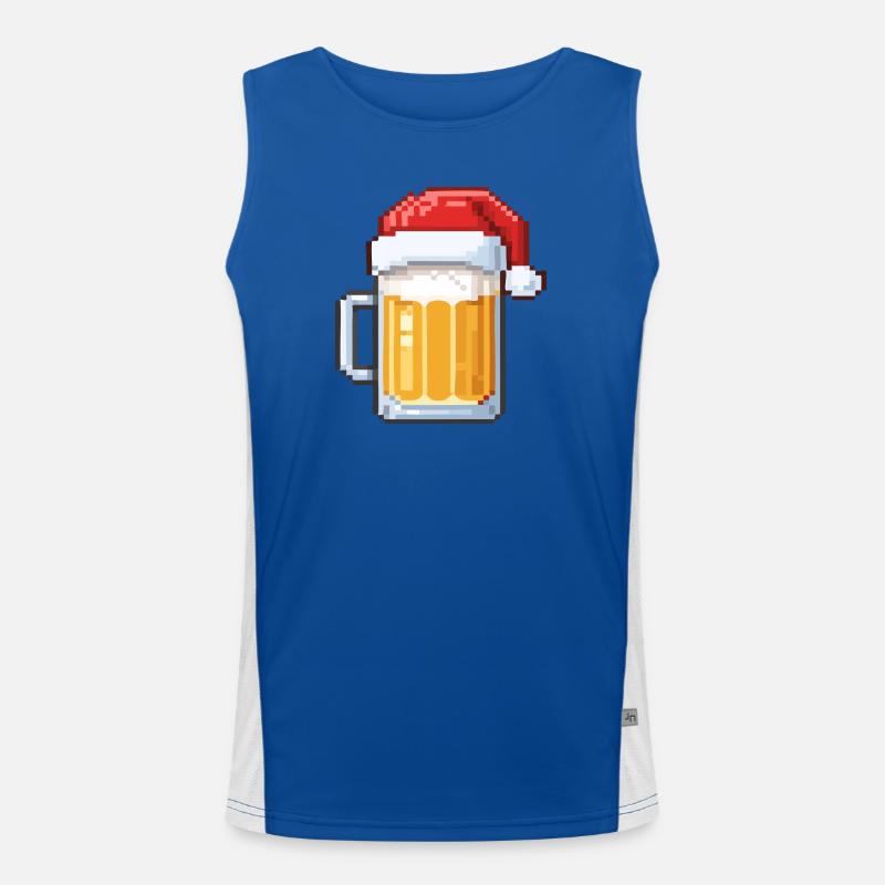 Pixel Bier mit Weihnachtsmütze – Weihnachtsdesign Funktionelles Kontrast-Tank Top für Männer 