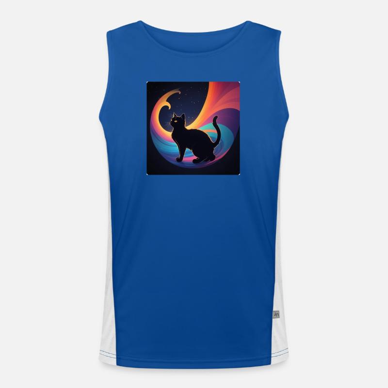 Chat noir devant les couleurs de l’arc-en-ciel Débardeur respirant contrasté Homme 