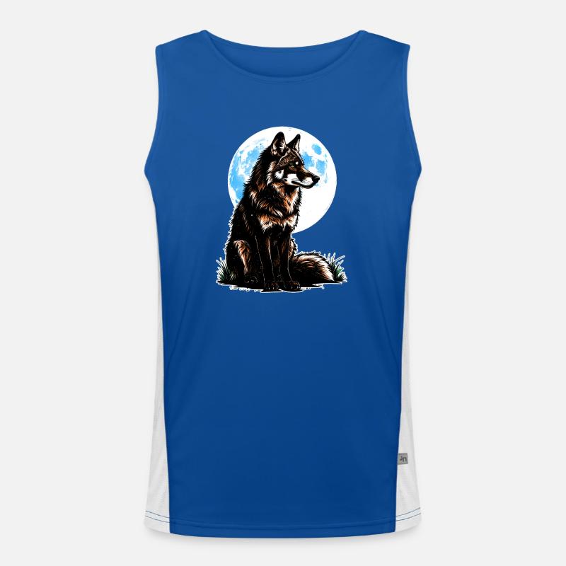 Un loup devant une lune bleue Débardeur respirant contrasté Homme 