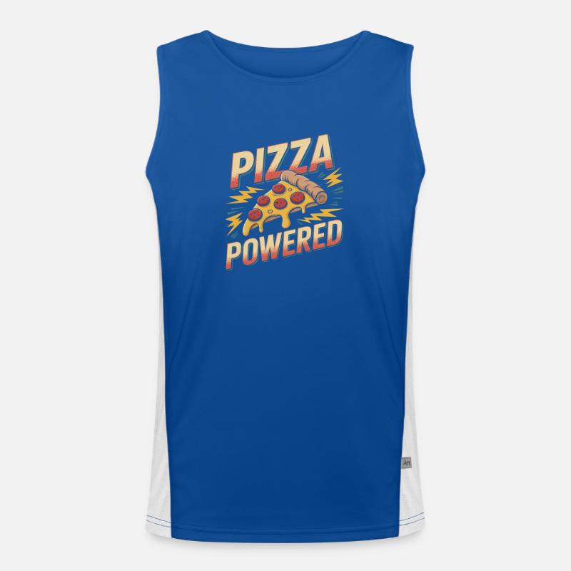 Pizza Powered - Retro Pizza Funktionelles Kontrast-Tank Top für Männer 