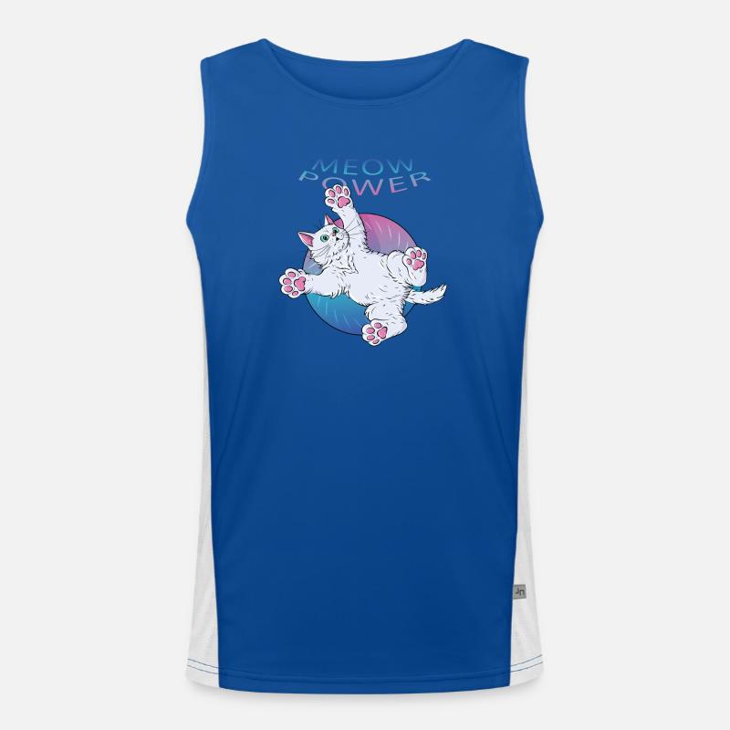Meow Power Cat With Neon Text - Men's Functional Contrast Tank Top  - royal/white
