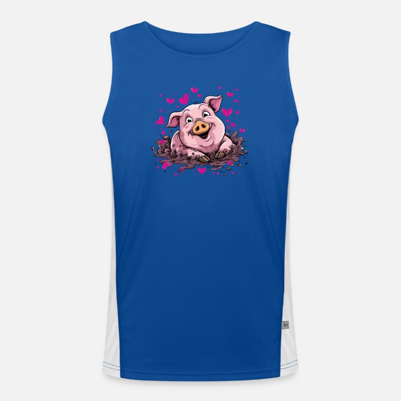 Heart piggy in pink mud Men's Functional Contrast Tank Top 
