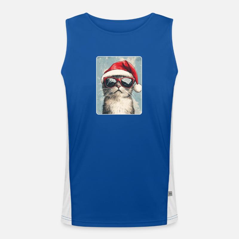 Coole Katze mit Sonnenbrille Weihnachtsmütze Funktionelles Kontrast-Tank Top für Männer 