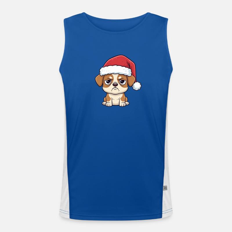 Cute Grumpy Dog with Hat – Xmas Cartoon Men's Functional Contrast Tank Top 