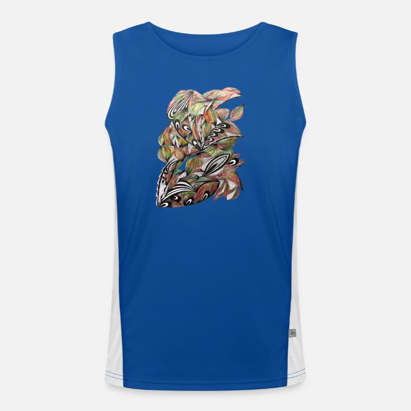 Vibrant Leaf Peacock Pattern - Men's Functional Contrast Tank Top  - royal/white