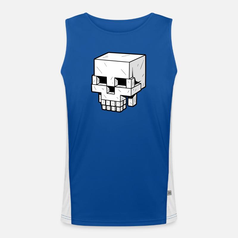 Skull in Block Style Pixel Look Men's Functional Contrast Tank Top 