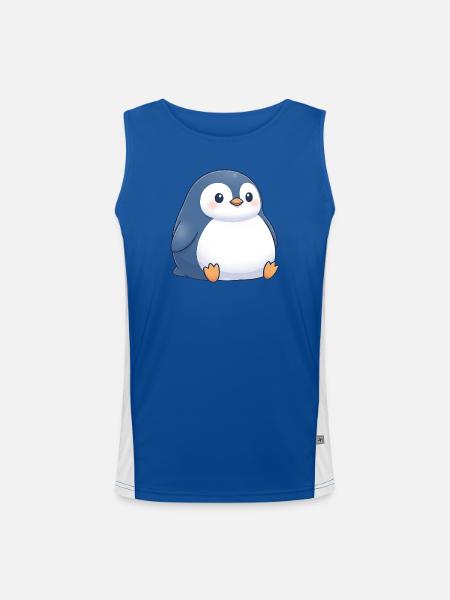 Pingouin de dessin animé mignon et potelé assis en rondelette - Débardeur respirant contrasté Homme  - bleu/blanc - Devant