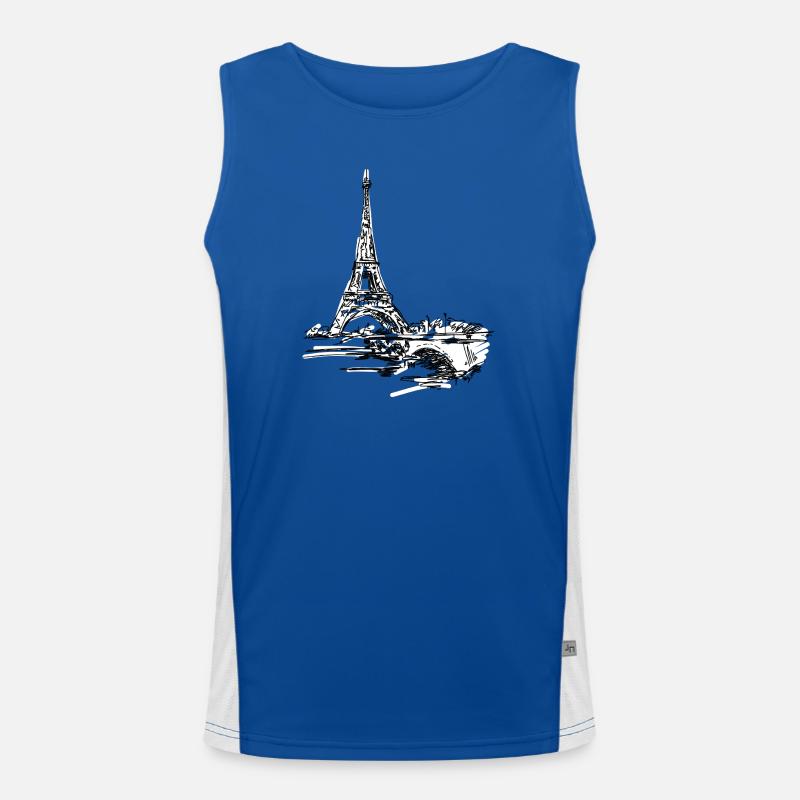 Pariser Skyline: Skizzenhafter Eiffel Turm Funktionelles Kontrast-Tank Top für Männer 