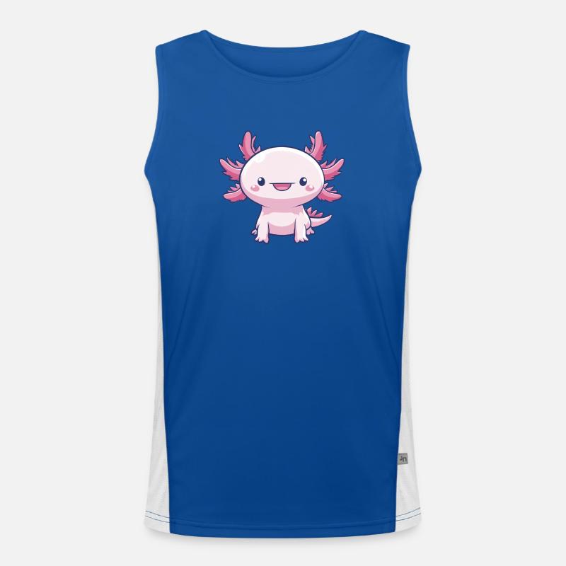 Rosa kawaii axolotl – Søtt dyr - Funksjonell kontrast-singlet for menn - kongeblå/hvit