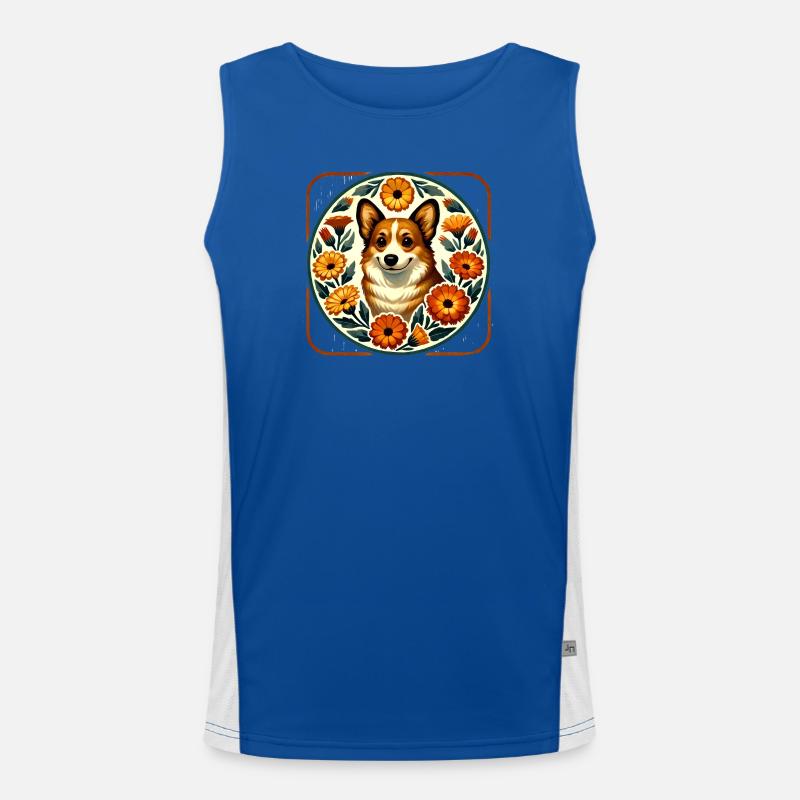 Corgi Floral Circle Volkskunst Funktionelles Kontrast-Tank Top für Männer 