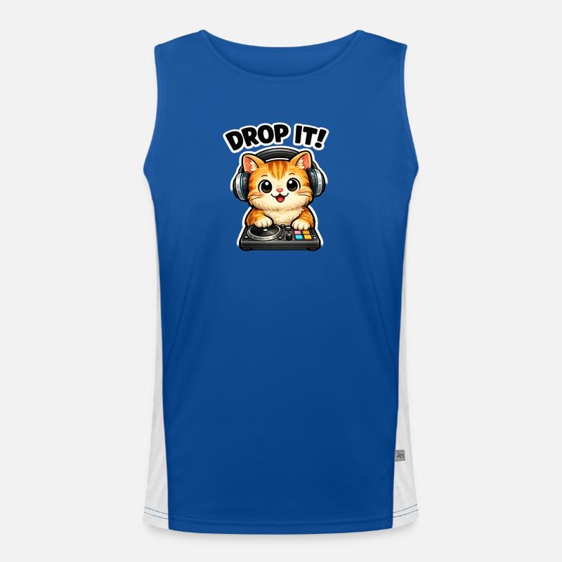 Drop It DJ Cat - Men's Functional Contrast Tank Top  - royal/white