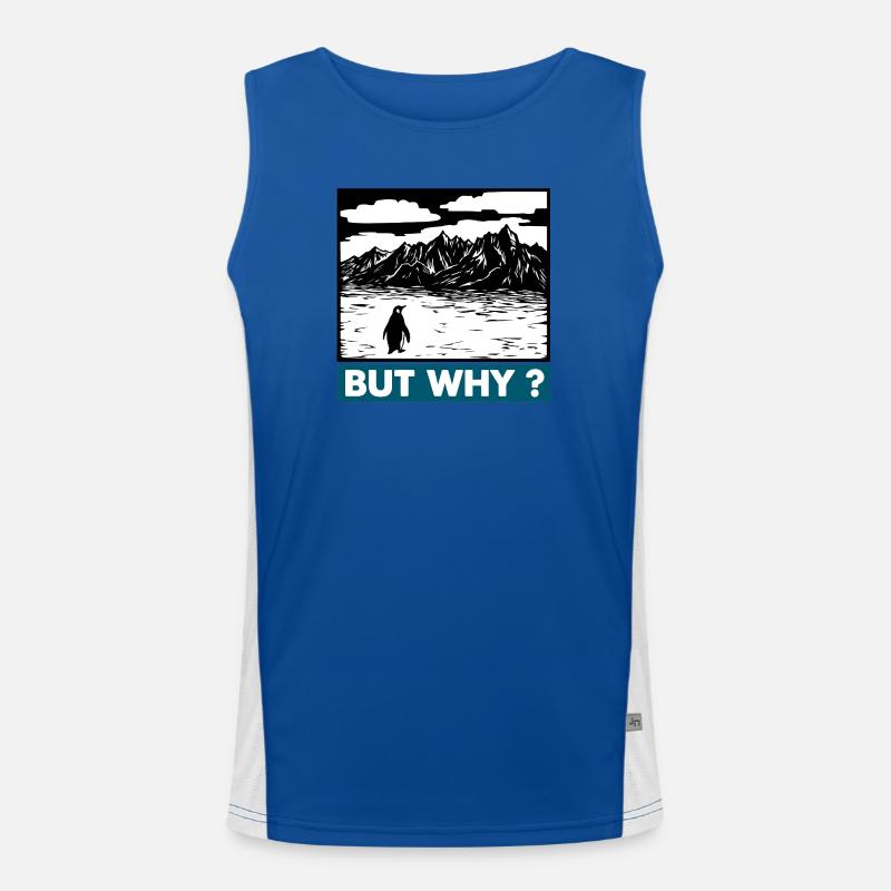 Penguin in Mountains asks But Why Men's Functional Contrast Tank Top 