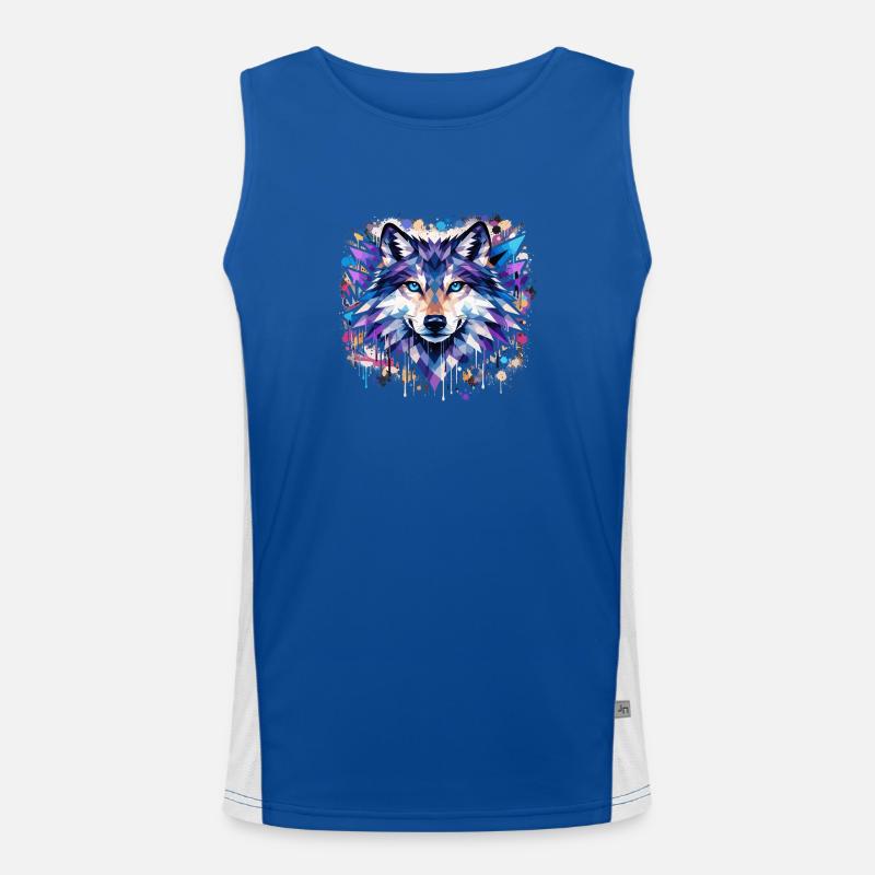 Polygon Wolf Graffiti – Bunter Wolf Kopf Urban Art Funktionelles Kontrast-Tank Top für Männer 