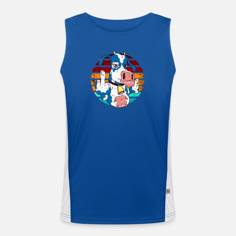 Cow with middle finger in rainbow Men's Functional Contrast Tank Top 