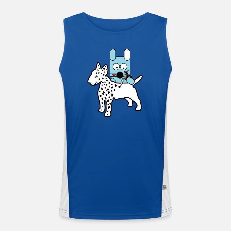 Blauer Bot-Hund mit Spritze Funktionelles Kontrast-Tank Top für Männer 