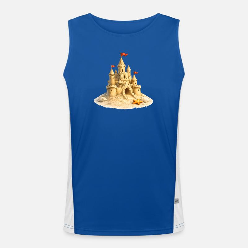 Sandcastle on the beach with shells Men's Functional Contrast Tank Top 