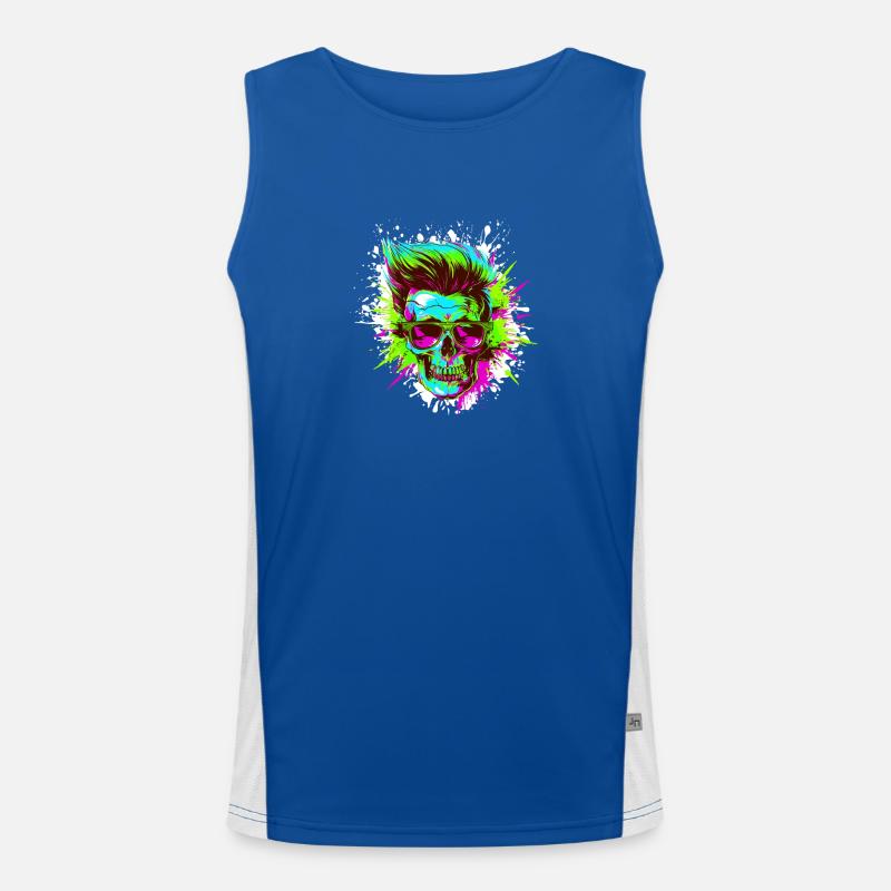 Techno Totenkopf Party Funktionelles Kontrast-Tank Top für Männer 