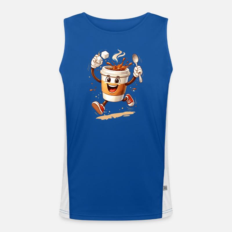 Funny Coffee Mug Comic Illustration - Men's Functional Contrast Tank Top  - royal/white