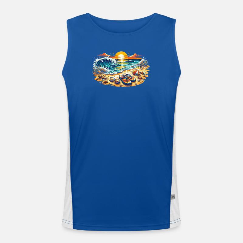 Sunset on the beach illustration - Men's Functional Contrast Tank Top  - royal/white