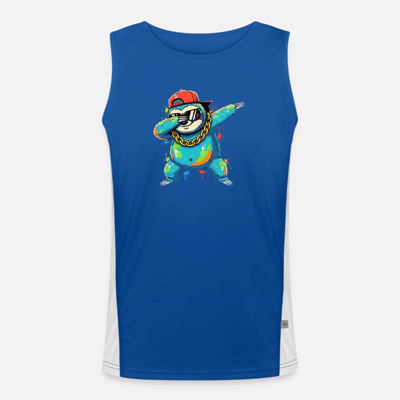 Dabbing Sloth with Cap Street Art Design Men's Functional Contrast Tank Top 