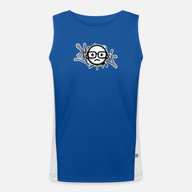 Sad graffiti face with glasses - Men's Functional Contrast Tank Top  - royal/white