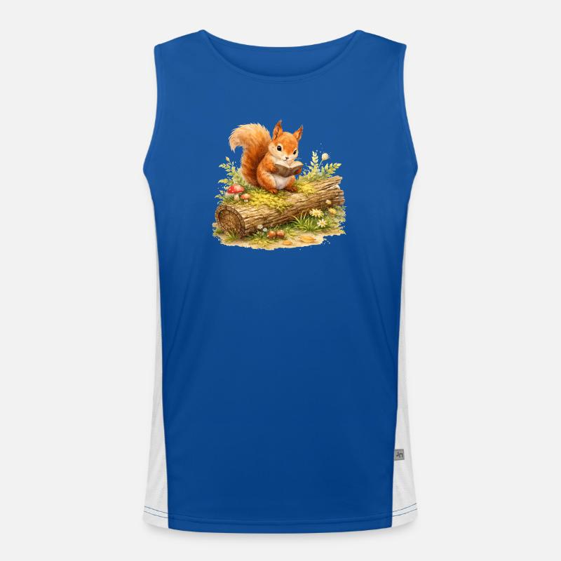Squirrel Reading Book Illustration Men's Functional Contrast Tank Top 