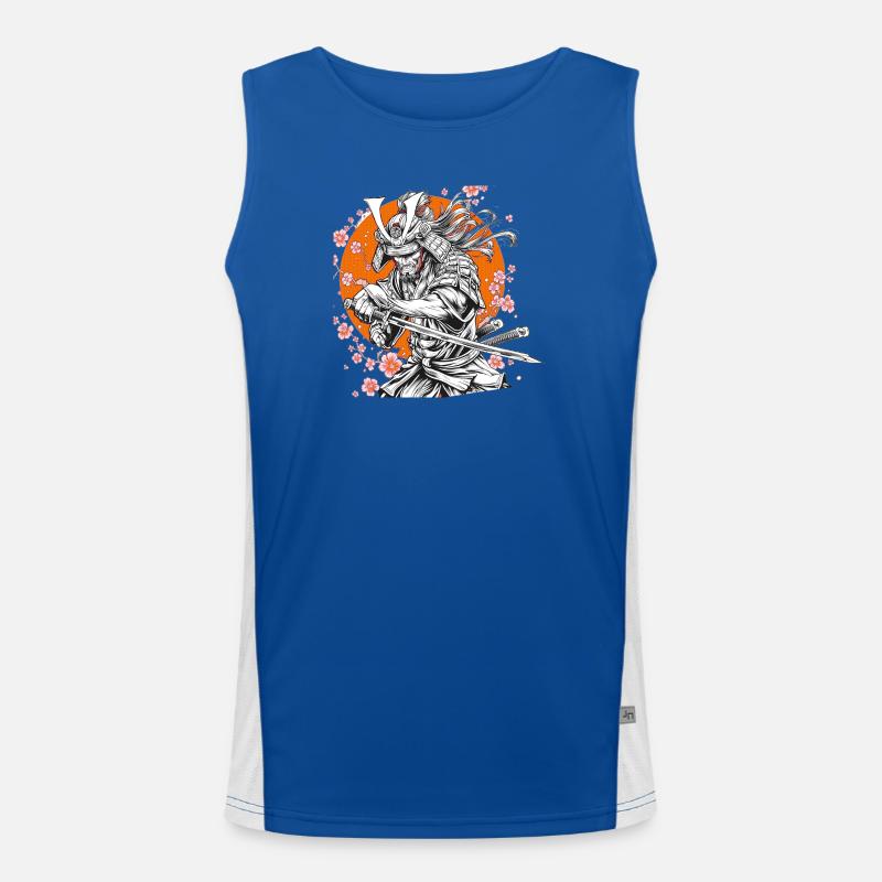 Samurai mit Sakura und Orange Circle Funktionelles Kontrast-Tank Top für Männer 