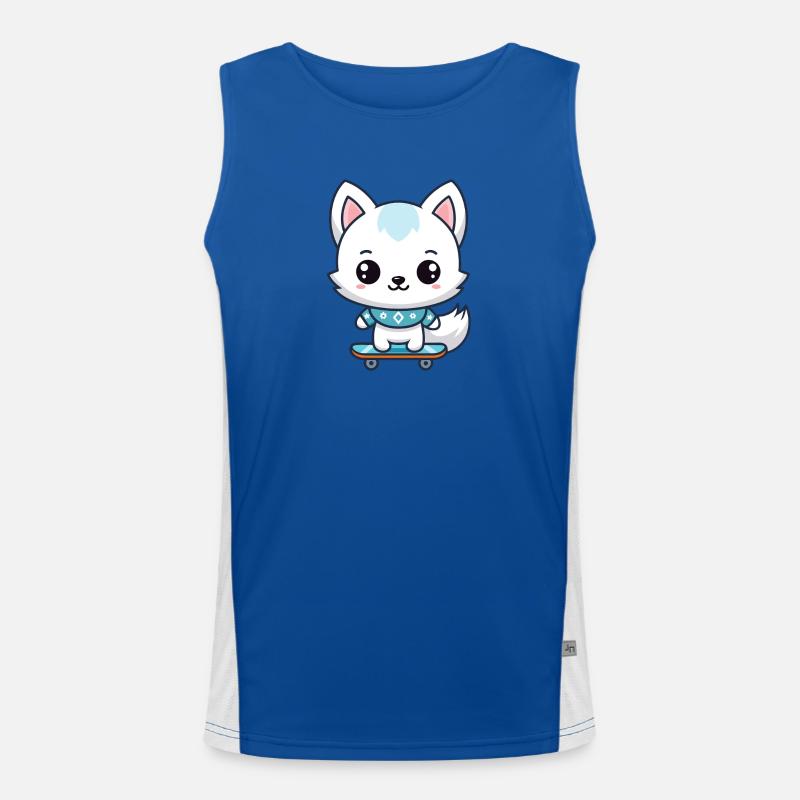 Little Fox Skateboard Blue Men's Functional Contrast Tank Top 