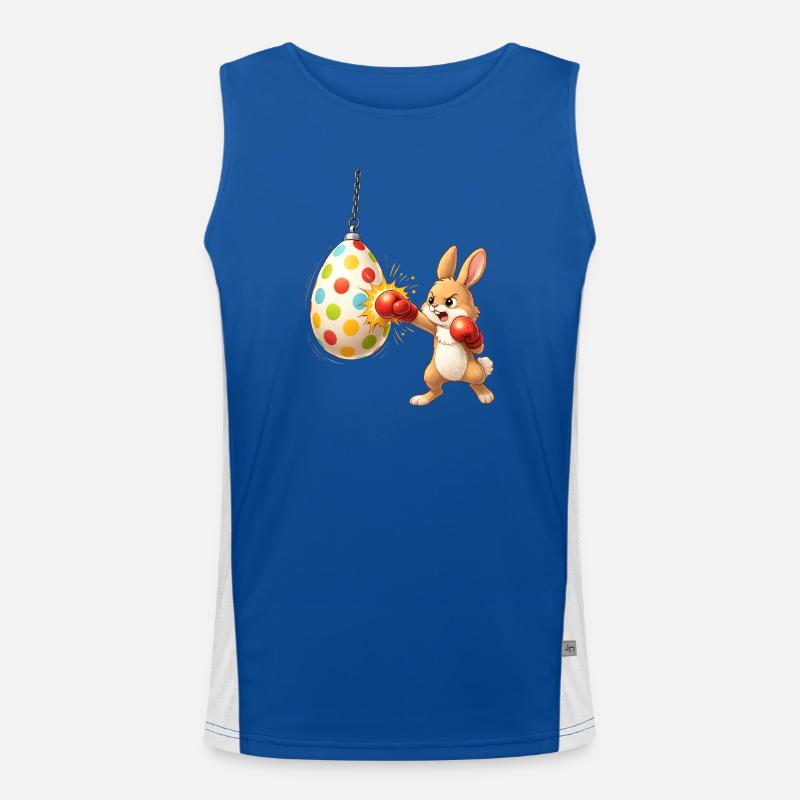 Boxer un lapin de Pâques avec un sac de frappe aux œufs de Pâques Débardeur respirant contrasté Homme 