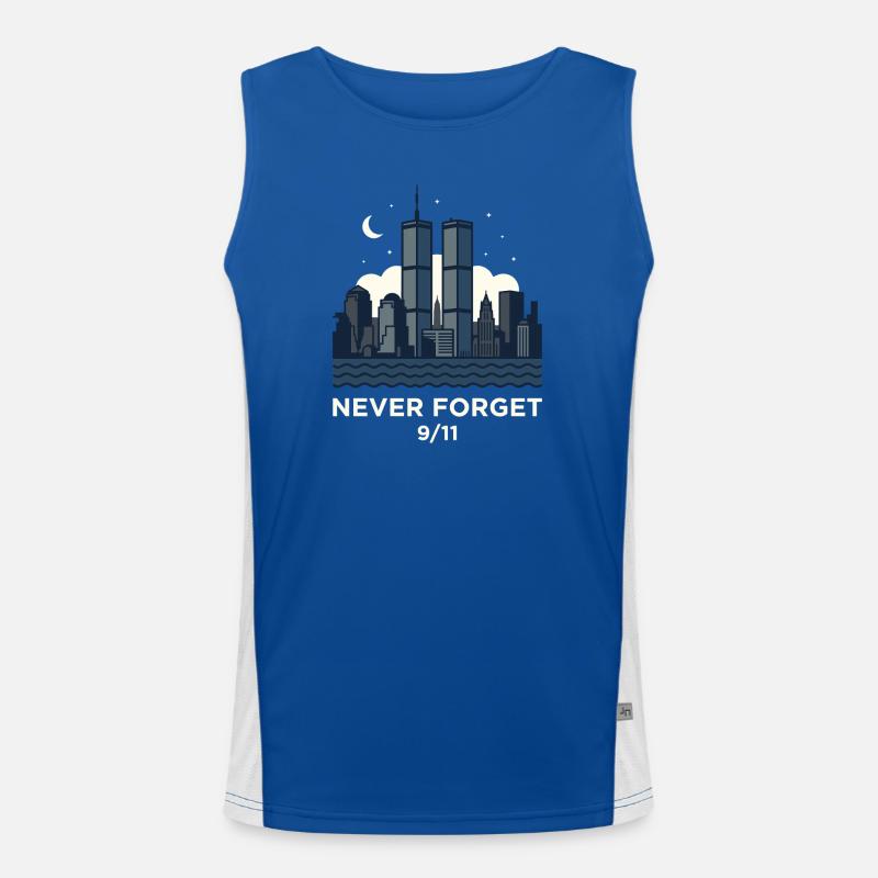 Never Forget 9/11 Skyline Nacht Funktionelles Kontrast-Tank Top für Männer 
