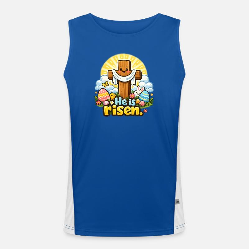 He is Risen Kawaii Cross - Men's Functional Contrast Tank Top - royal/white
