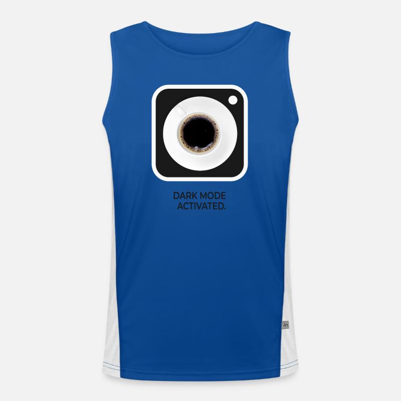 Dark Mode Activated Kaffee Nerd Spruch Funktionelles Kontrast-Tank Top für Männer 