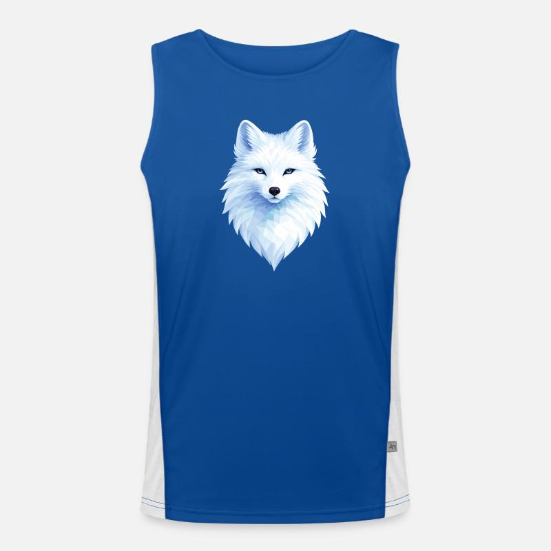 Polar Fox Blue Polygon– Geometric Polar Fox Design Funktionelles Kontrast-Tank Top für Männer 
