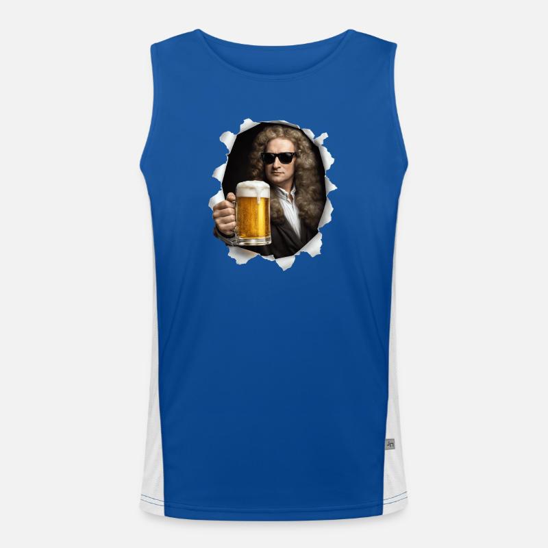 Isaac Newton hält ein Bier Funktionelles Kontrast-Tank Top für Männer 