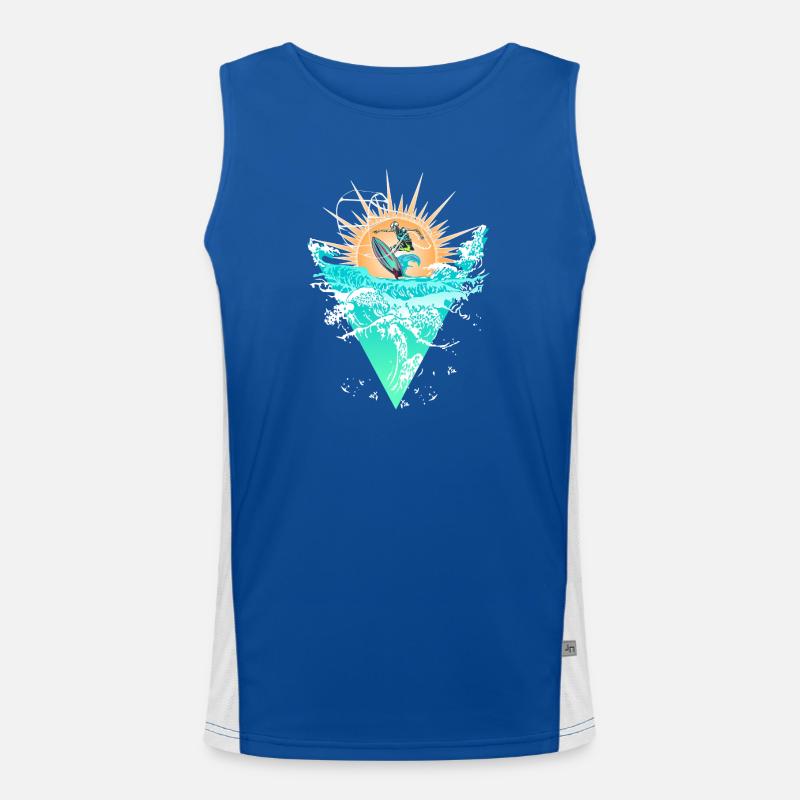 Sun circle surfers on the wave Men's Functional Contrast Tank Top 
