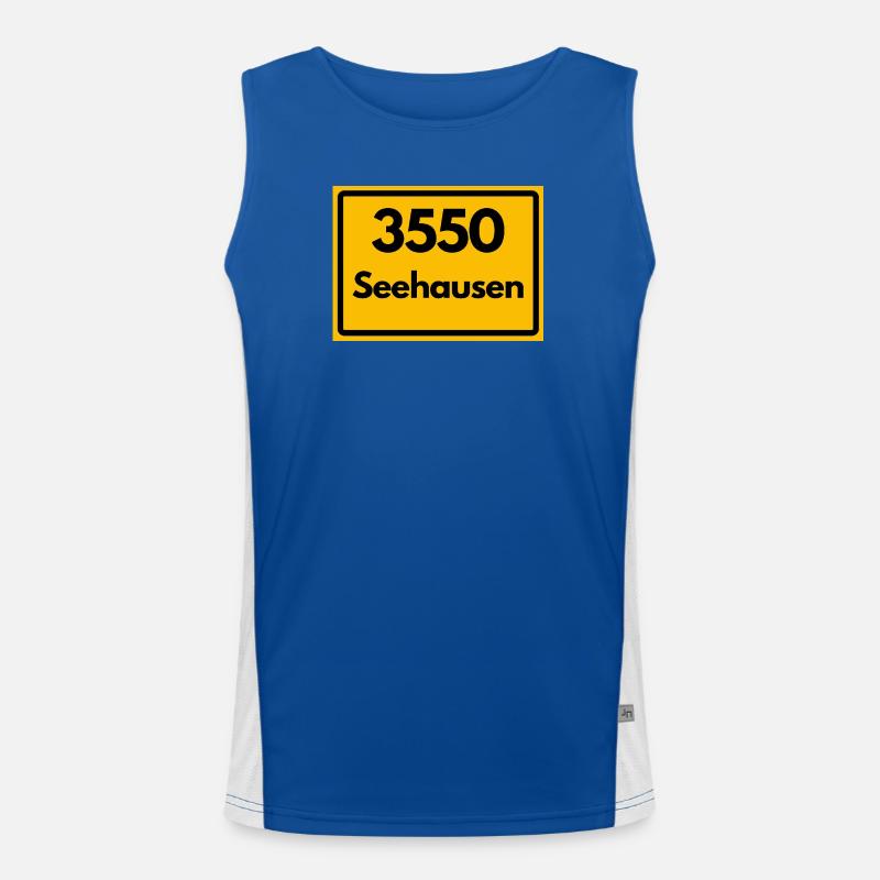 OLD POSTCODE POSTCODE 3550 SEEHAUSEN HEIMATSTOLZ - Men's Functional Contrast Tank Top - royal/white