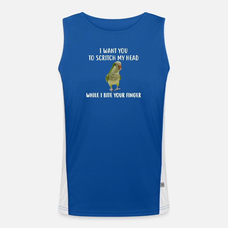 Parrot Head-Scratch Demands Tee - Men's Functional Contrast Tank Top  - royal/white