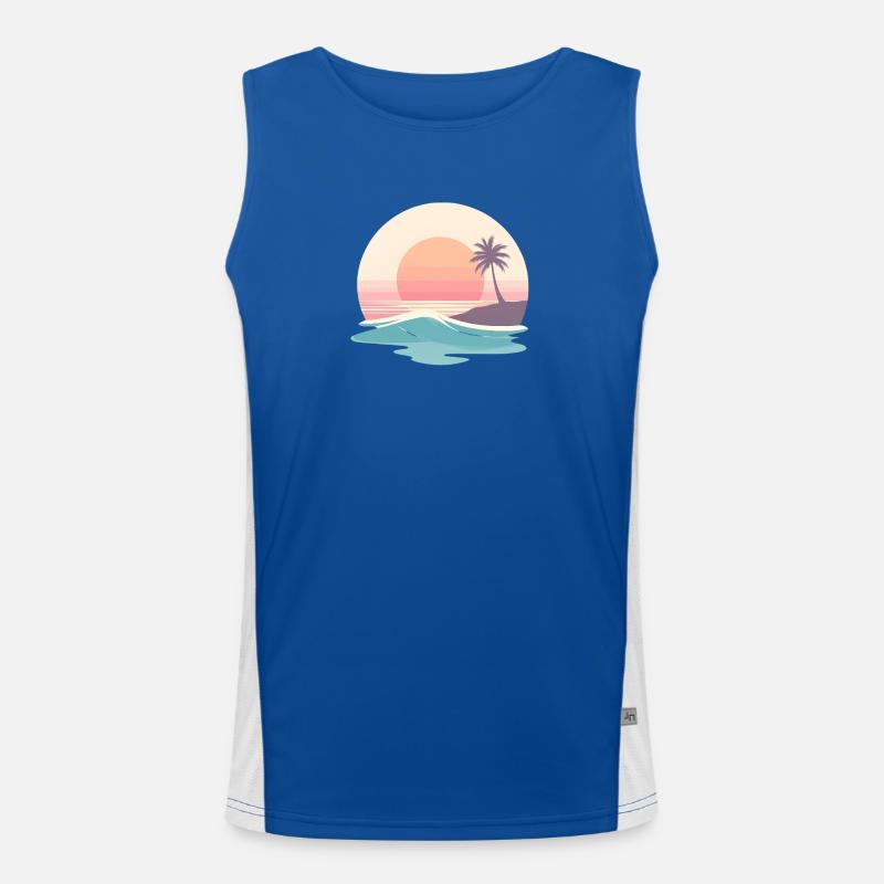 Retro Sunset Beach & Palm Tree - Men's Functional Contrast Tank Top  - royal/white