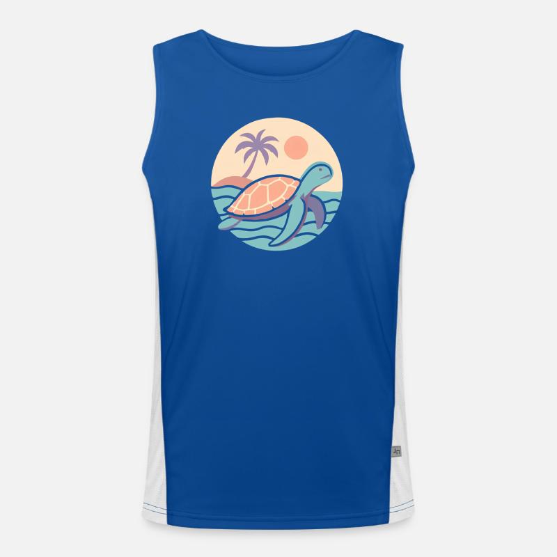 Retro turtle on the beach - Men's Functional Contrast Tank Top - royal/white
