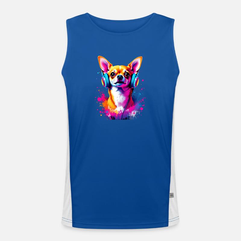 Chihuahua mit Kopfhörer Funktionelles Kontrast-Tank Top für Männer 