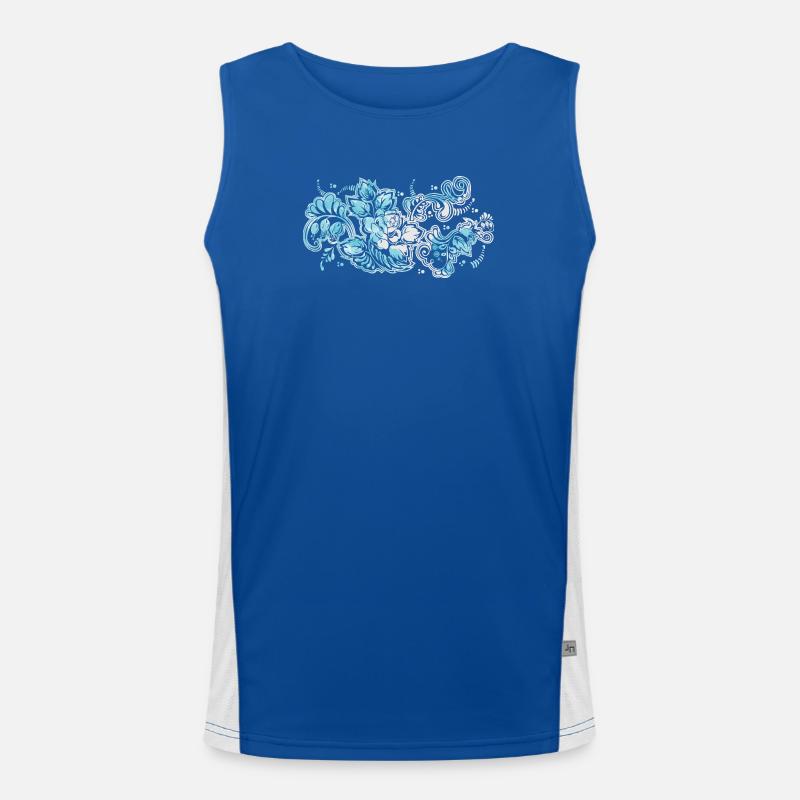 Blue Flower Pattern - Men's Functional Contrast Tank Top  - royal/white