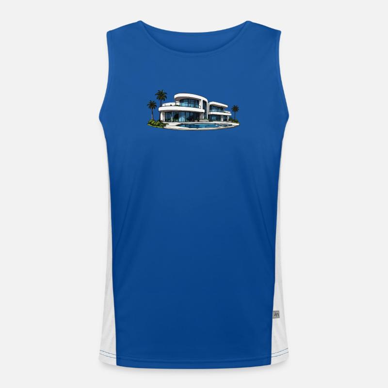 Luxus Villa mit Rundpool Funktionelles Kontrast-Tank Top für Männer 